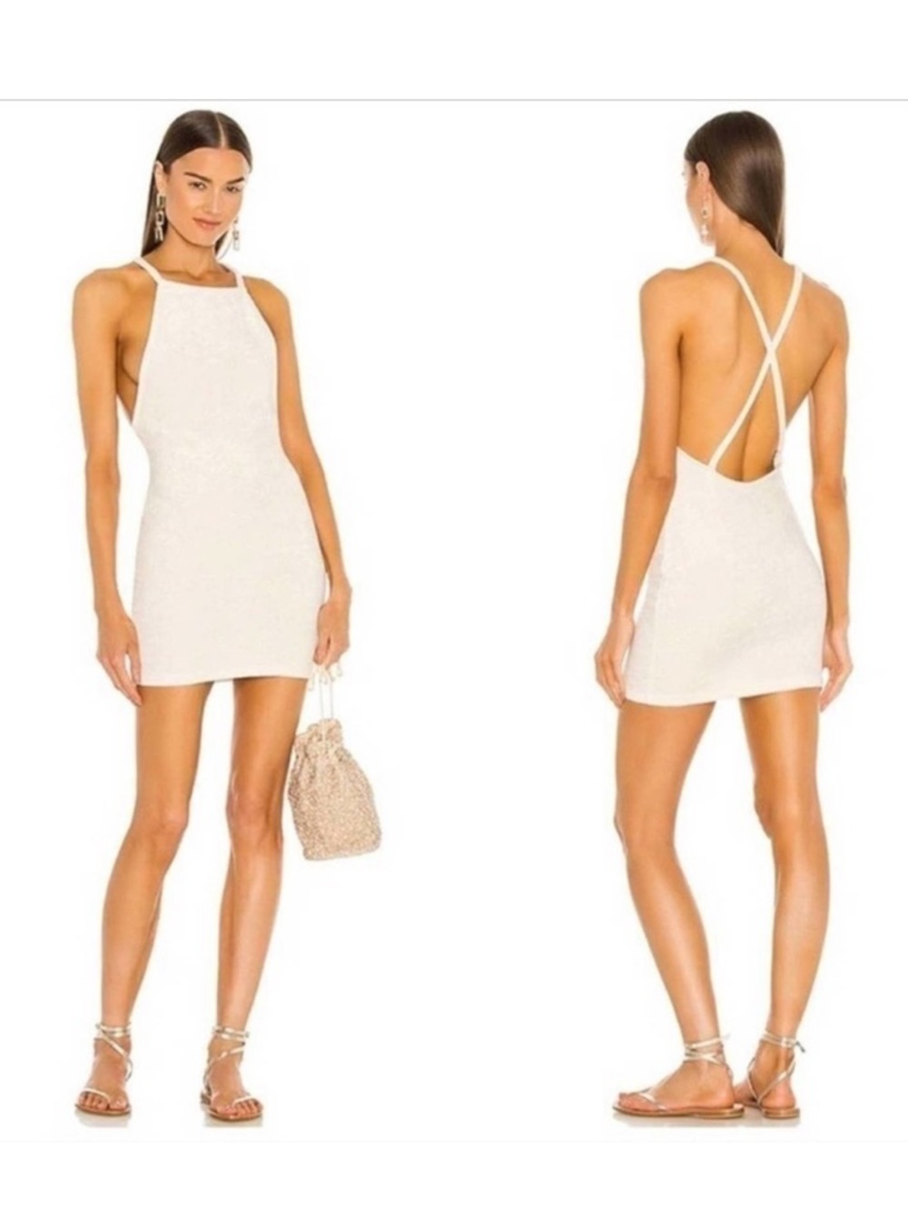 Michael Costello Cream terry Crisscross Back Mini Dress